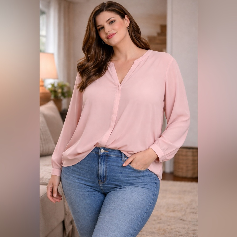 Torrid Blush Pink‎ Chiffon Blouse Size 3 Plus Size Flowy Long Sleeve Top